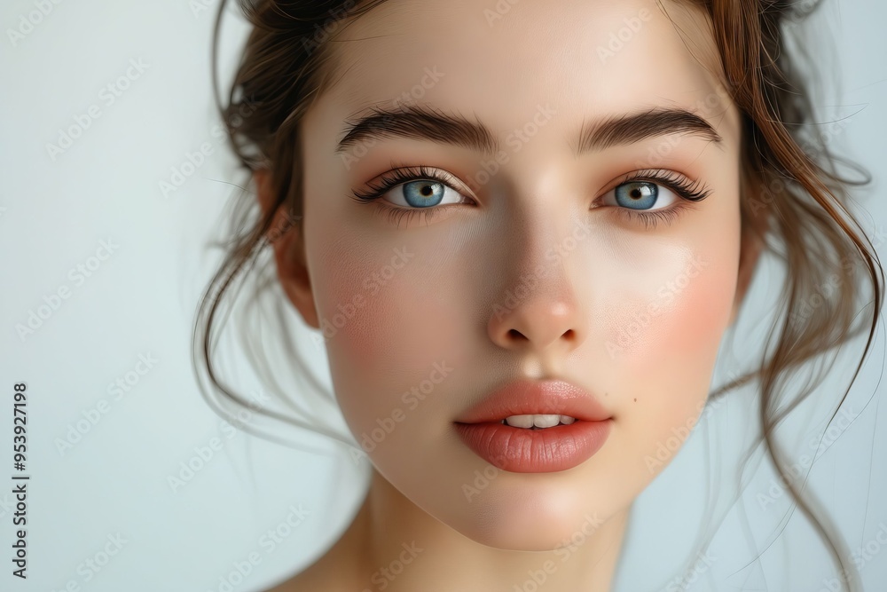 Fototapeta premium A close up of a woman's face with blue eyes