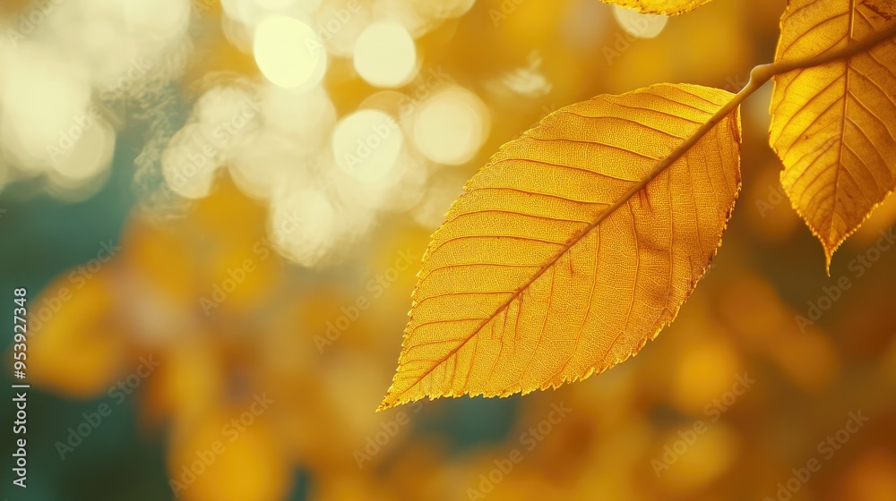 yellow autumn leaf. A bright orange tree changes with a blurred bokeh background. Golden colors in the park on a light  sunny  and warm October day