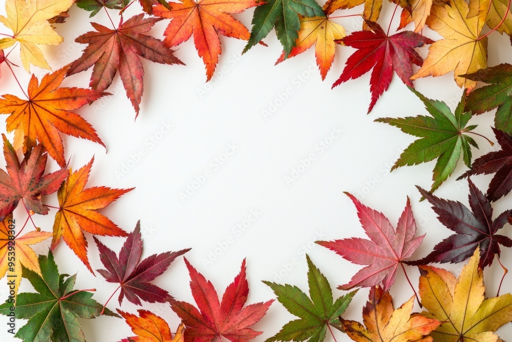 Autumn Maple Leaves Flat Lay White Background created with Generative AI Autumn Maple Leaves Flat Lay White Background created with Generative AI