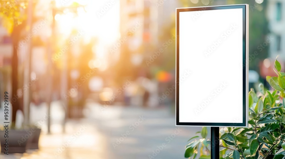Outdoor digital signage on a pedestal stand, blank screen with weatherproof design, ready for ads, digital signage, outdoor, urban