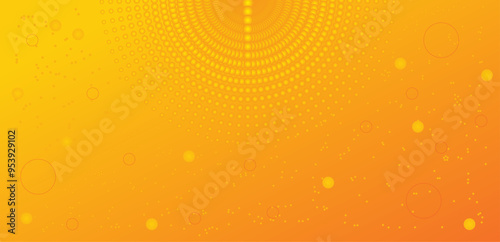 Vibrant Yellow and Orange Abstract Design. Dynamic Circular Patterns with Gradient Background and Floating Dots