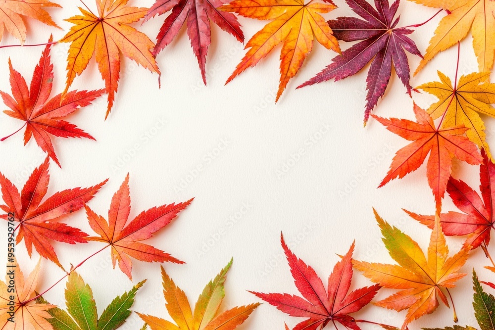 Autumn Maple Leaves Flat Lay White Background created with Generative AI Autumn Maple Leaves Flat Lay White Background created with Generative AI