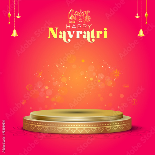 Festive, Luxury, Modern, golden, Podium, Showcase stage design for Product display. Indian traditional festival Navratri, Durga Puja, Diwali and Dhanteras photo