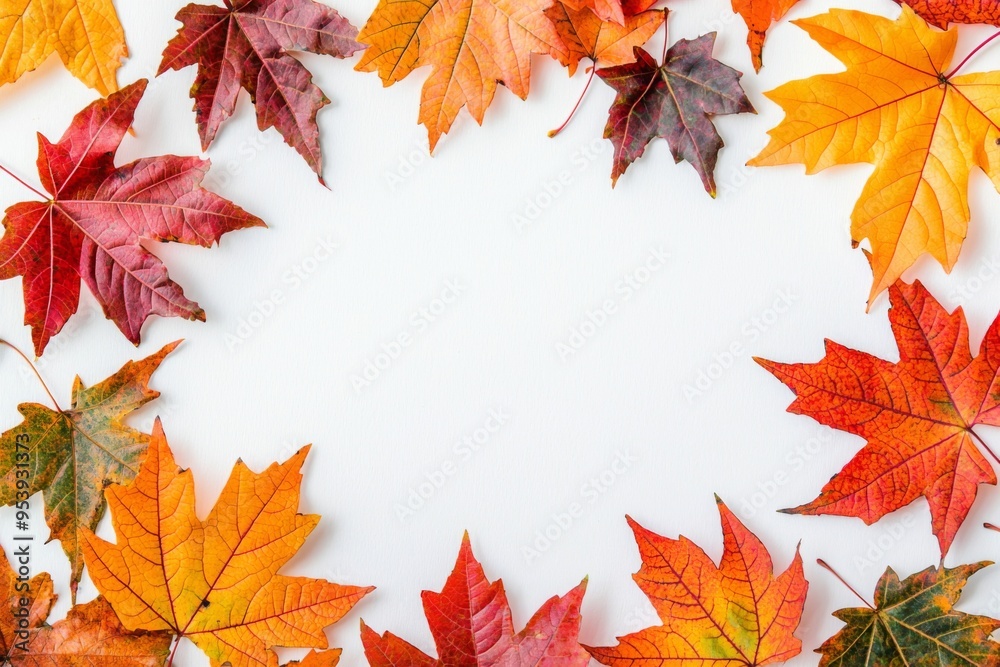 Autumn Maple Leaves Flat Lay White Background created with Generative AI Autumn Maple Leaves Flat Lay White Background created with Generative AI