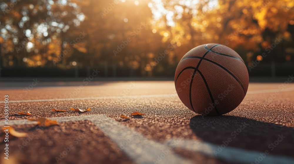 A basketball is sitting on the ground in a park A basketball is sitting on the ground in a park