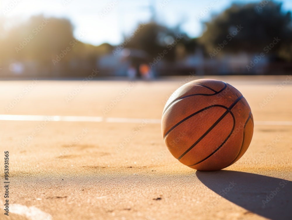 A basketball is sitting on the ground in a park A basketball is sitting on the ground in a park