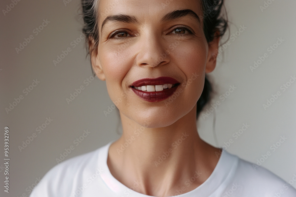Portrait of beautiful natural mature woman in white t-shirt Portrait of beautiful natural mature woman in white t-shirt