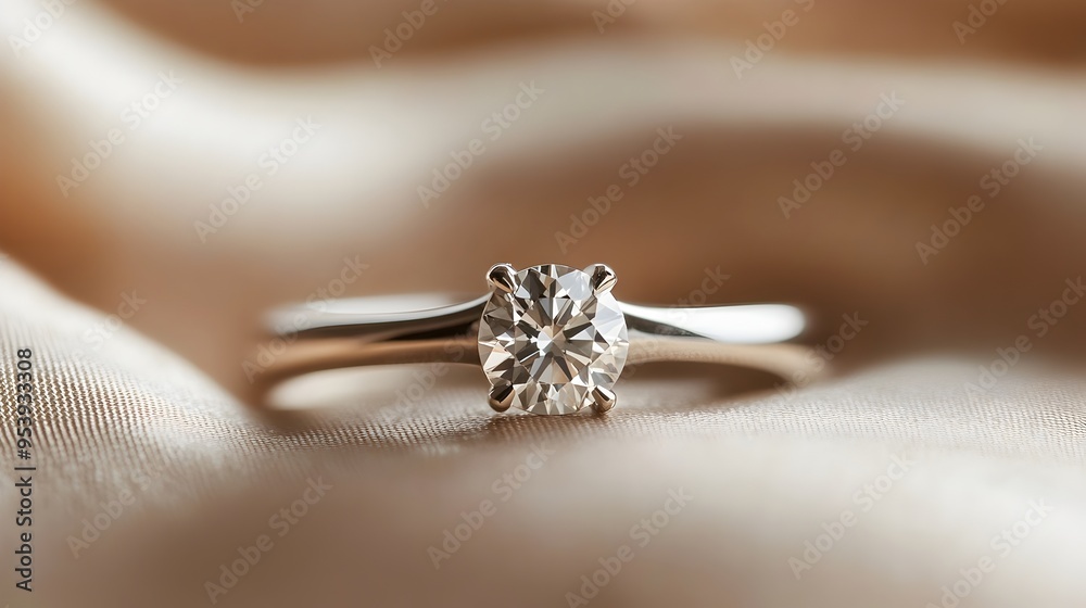 Elegant and minimalist platinum solitaire diamond ring resting on a soft neutral backdrop showcasing the purity and simplicity of the design Elegant and minimalist platinum solitaire diamond ring resting on a soft neutral backdrop showcasing the purity and simplicity of the design