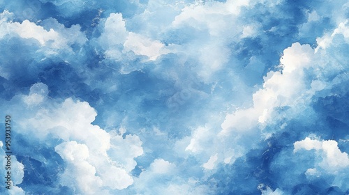 Abstract Watercolor Blue Clouds Pattern on Unprimed Canvas for Artistic Backgrounds Generative AI photo