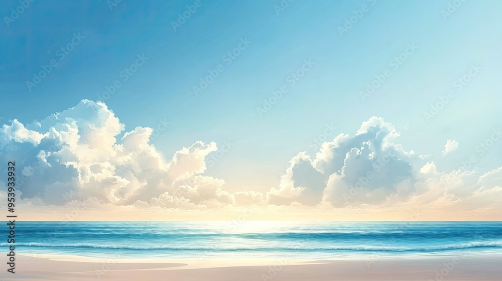 Naklejka premium Sky Blue Cloud Background Horizon Summer Clear Sky over beach Vector landscape nature sunrise in Winter