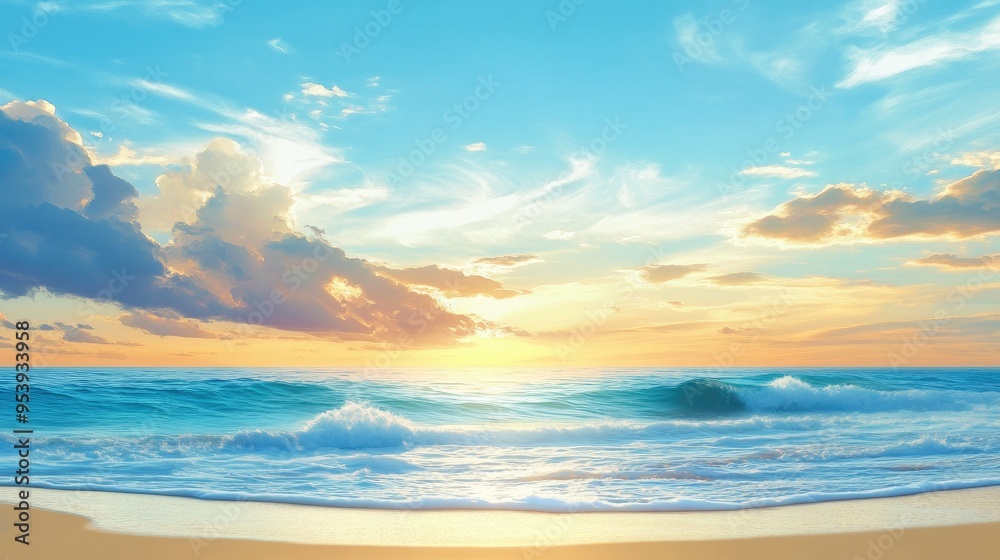 Sky Blue Cloud Background Horizon Summer Clear Sky over beach Vector landscape nature sunrise in Winter
