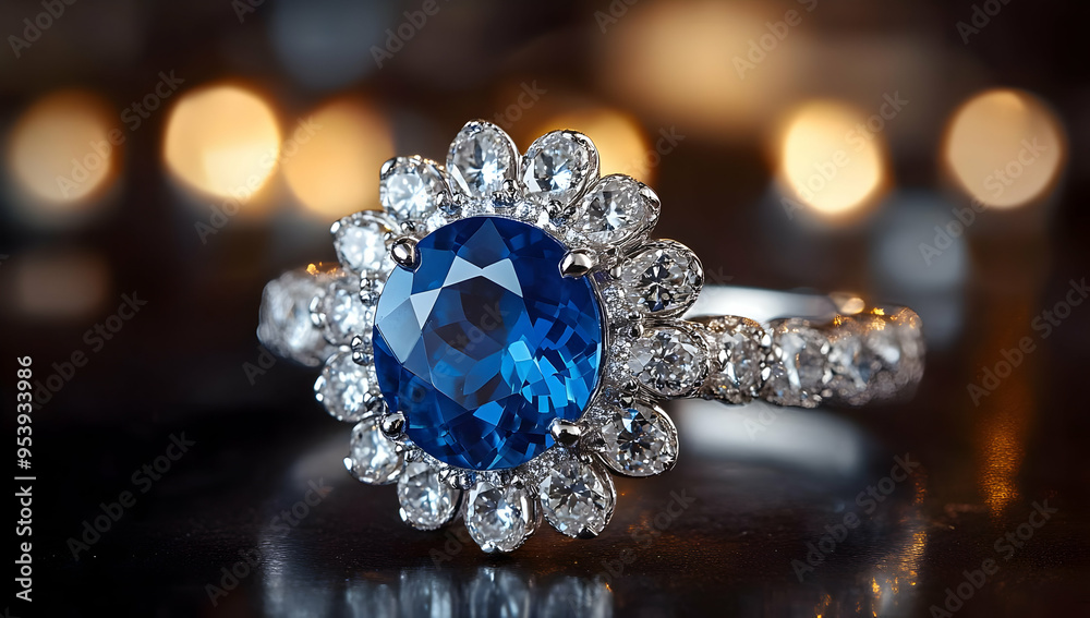 Stunning sapphire ring adorned with diamonds, perfect for weddings, engagements, or special occasions, showcasing elegance and luxury.
