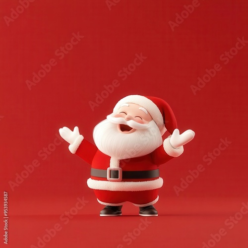 Cheerful Santa Claus with open arms against red background. photo