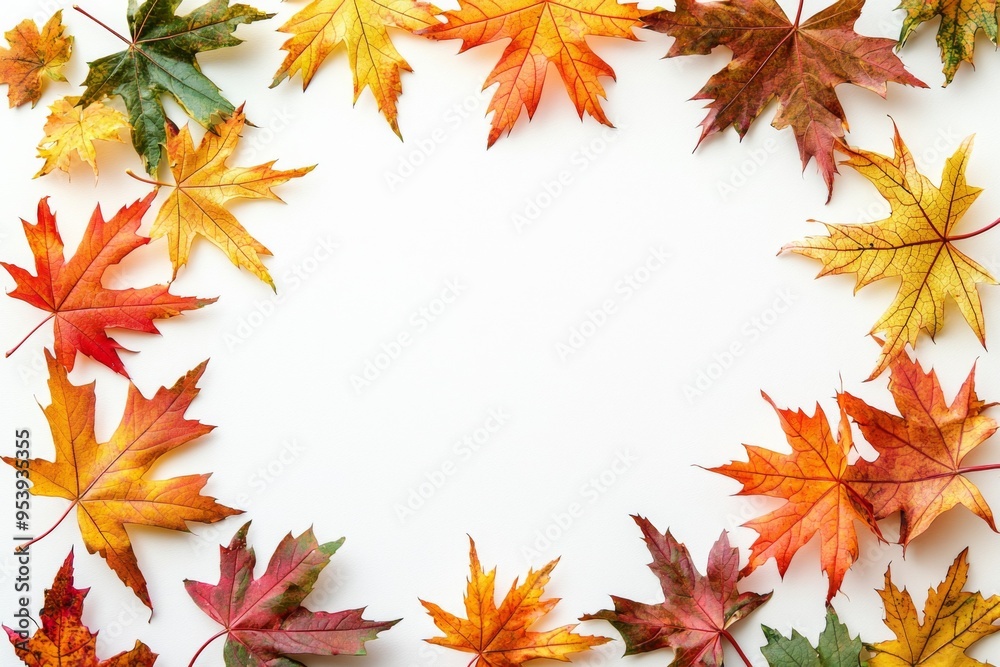 Autumn Maple Leaves Flat Lay White Background created with Generative AI Autumn Maple Leaves Flat Lay White Background created with Generative AI