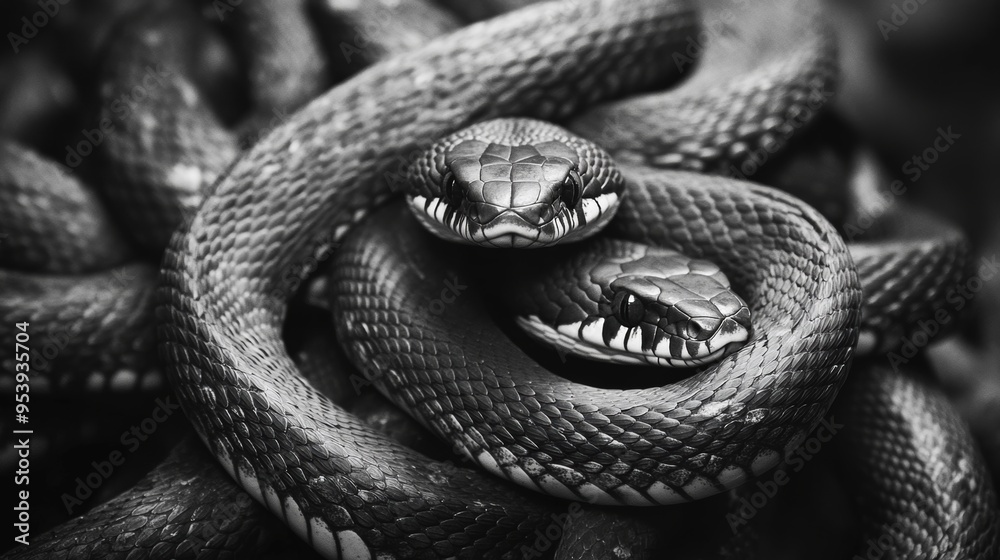 Black and White Granulated Picture Texture of Many Snakes, Ideal for Old Movie or Vintage Style Designs Generative AI Black and White Granulated Picture Texture of Many Snakes, Ideal for Old Movie or Vintage Style Designs Generative AI