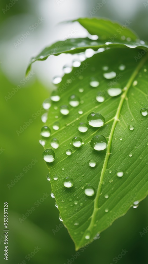 Wet leaf with dew drops against grayish gradient background. Wet leaf with dew drops against grayish gradient background.