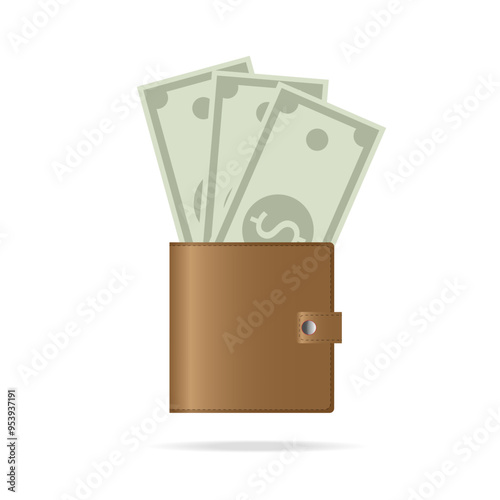 Leather wallet with money isolated on white background. bank notes. us dollar