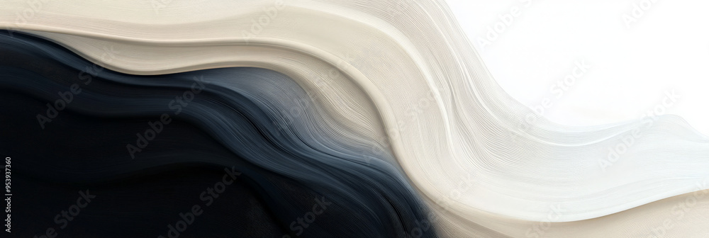 Abstract black and white curved lines with a gradient transition and smooth flow
