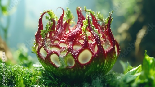 Red and Green Flower with a Unique Texture