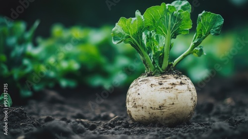 Close-Up of a Freshly Grown Turnip in the Garden