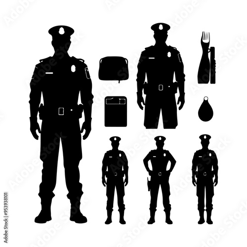 Silhouette of Police officer set items