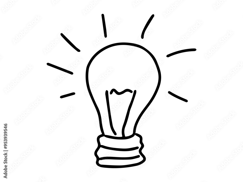 Black outline of light bulb with rays on white background. Concept of creativity, innovation, minimalist design, idea symbol, electricity. Design element. Black outline of light bulb with rays on white background. Concept of creativity, innovation, minimalist design, idea symbol, electricity. Design element.