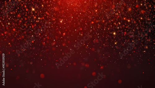 Blurred Background with Red christmas glitter and stars glowing texture. Generative AI