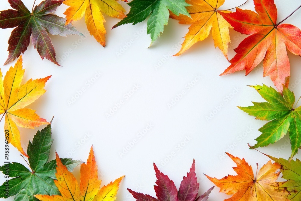 Autumn Maple Leaves Flat Lay White Background created with Generative AI Autumn Maple Leaves Flat Lay White Background created with Generative AI