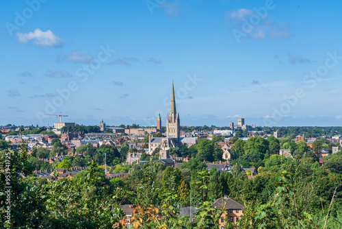 View of Norwich Cathedral and skyline of Norwich in Landscape orientation