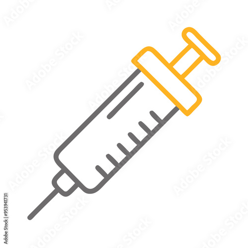 Syringe icon, minimalistic style, gray and yellow colors, medical injection tool