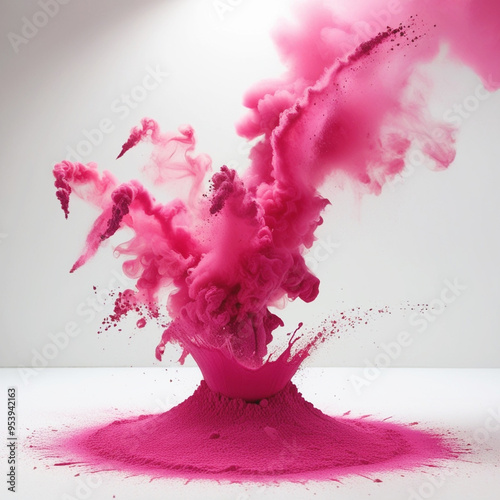 Pink Smoke Paint Explosion: Vibrant Powder Splash Isolated on White Background