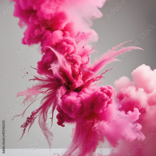 Pink Smoke Paint Explosion: Vibrant Powder Splash Isolated on White Background