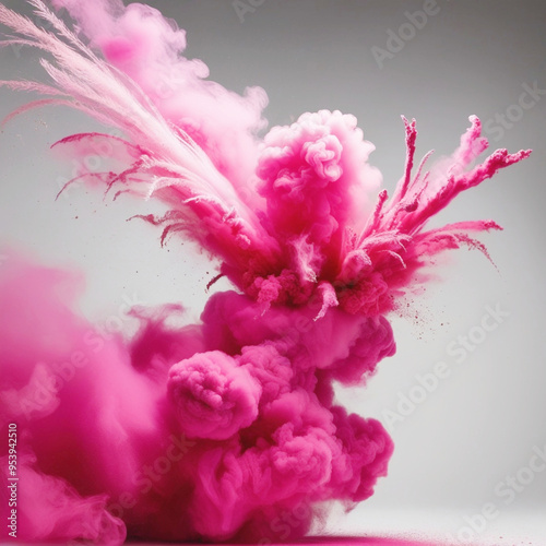 Pink Smoke Paint Explosion: Vibrant Powder Splash Isolated on White Background