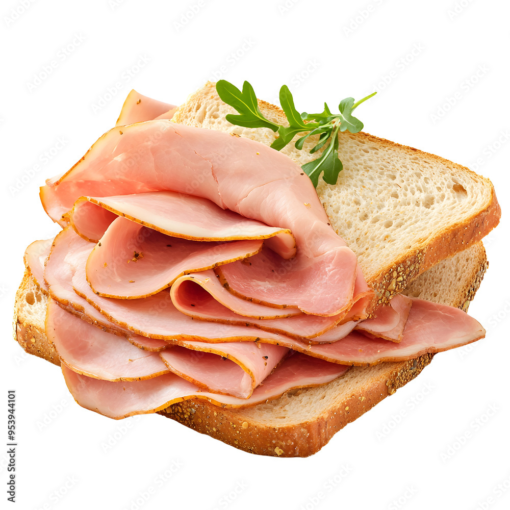 Sliced Ham Sandwich with Fresh Greens on Bread Sliced Ham Sandwich with Fresh Greens on Bread