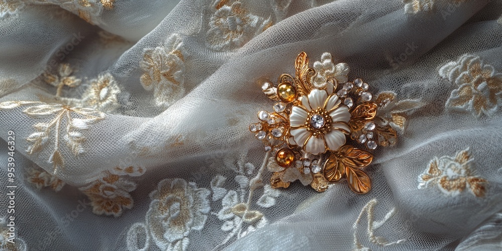 Brooch on white fabric Brooch on white fabric