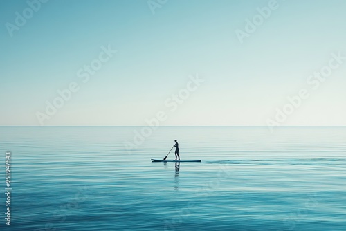 Person paddleboarding in calm blue ocean