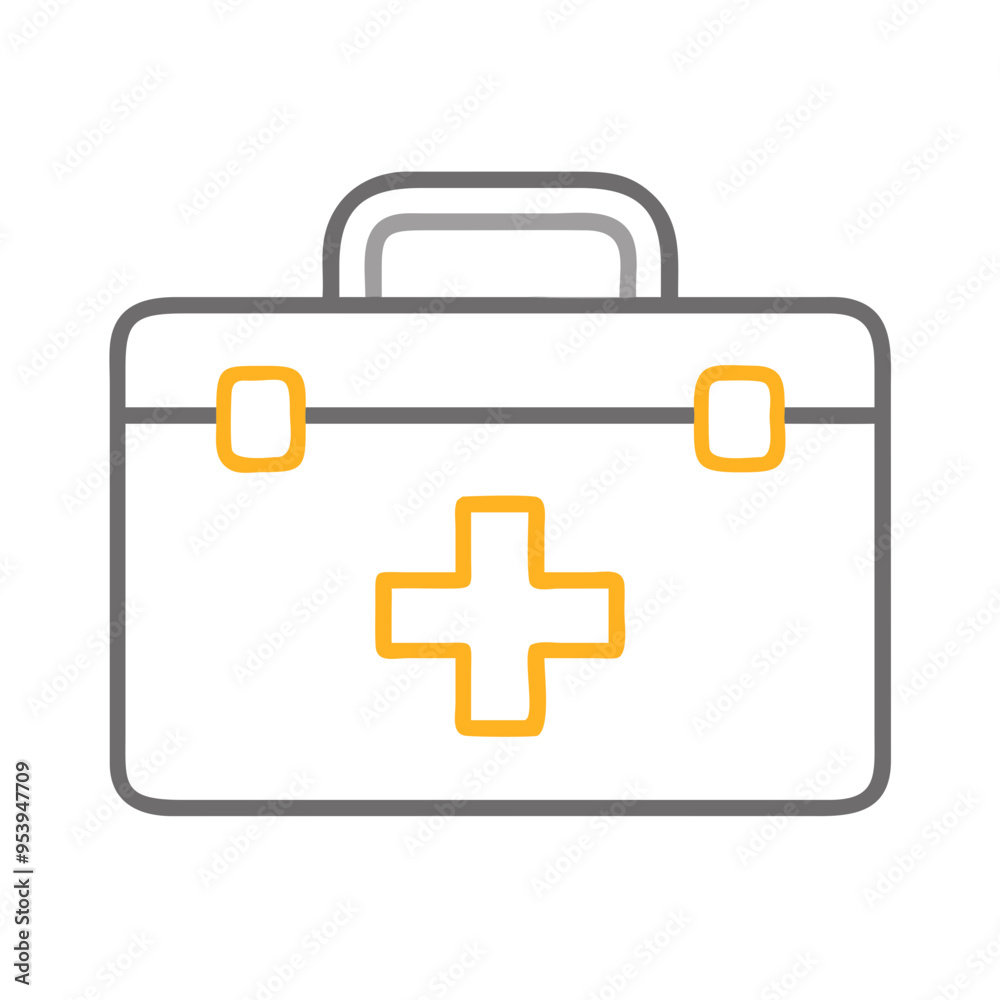 First aid kit icon, minimalistic style, gray and yellow colors, emergency medical supplies First aid kit icon, minimalistic style, gray and yellow colors, emergency medical supplies