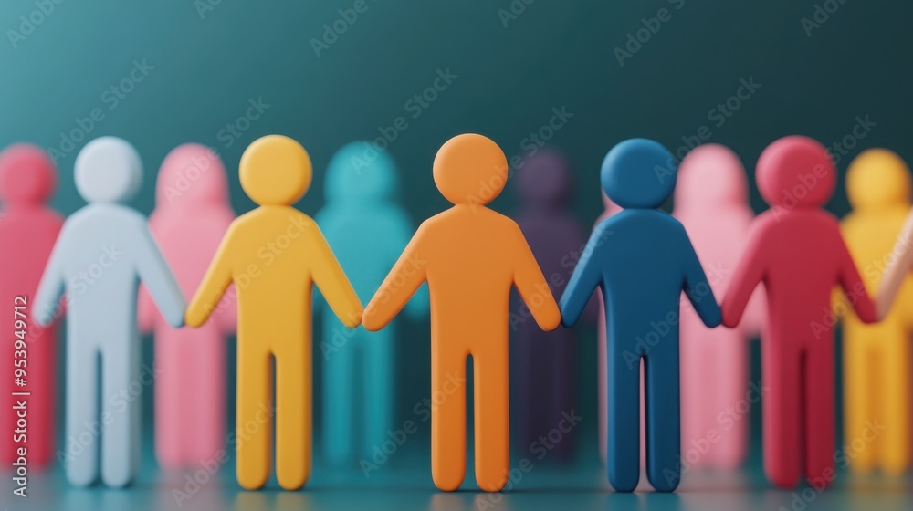 Diverse group of people holding hands, unity in diversity concept, 3D illustration Diverse group of people holding hands, unity in diversity concept, 3D illustration