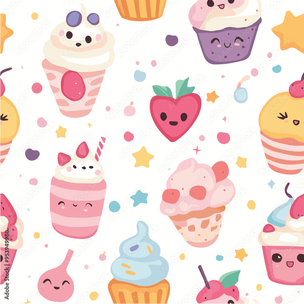Fototapeta premium Seamless pattern with kawaii desserts