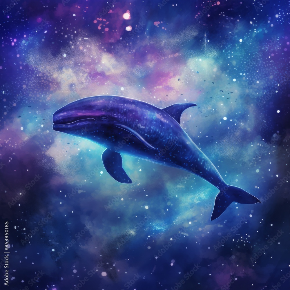 Fototapeta premium Cosmic whale swimming in the galaxy