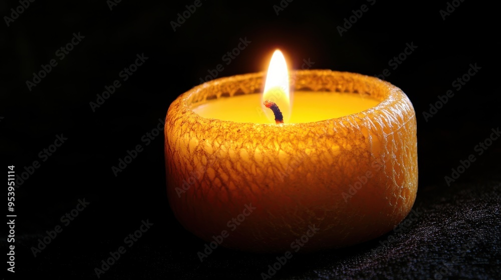 A vibrant candle burns softly against a dark background, creating a warm and inviting atmosphere in a peaceful setting A vibrant candle burns softly against a dark background, creating a warm and inviting atmosphere in a peaceful setting