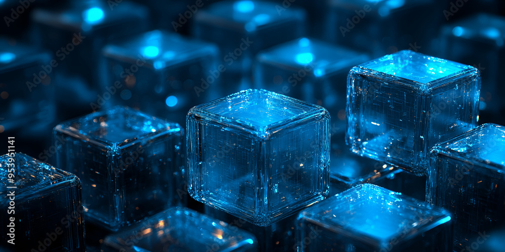 Close-up view of illuminated ice cubes arranged on a dark surface at night Close-up view of illuminated ice cubes arranged on a dark surface at night