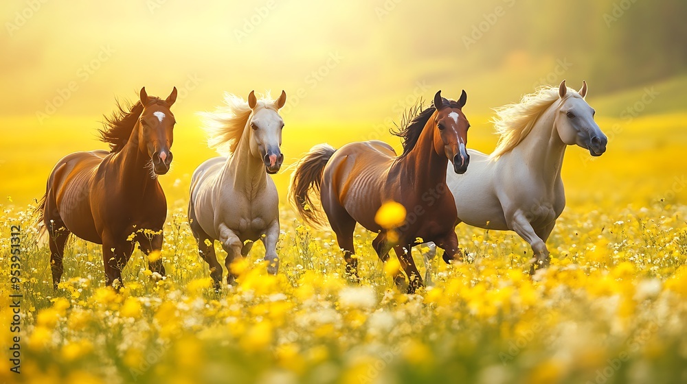 Obraz premium horses running in the field