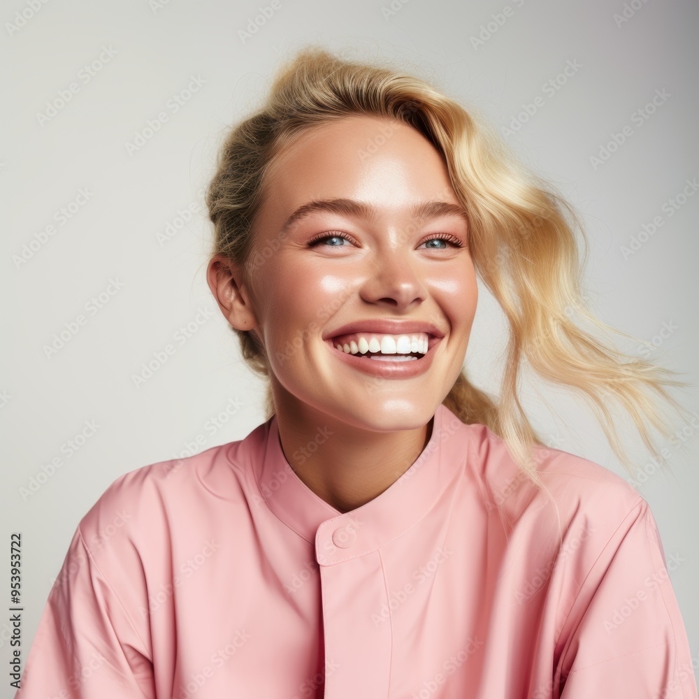 Beautiful model with natural makeup and soft facial expression, close-up portrait in studio Beautiful model with natural makeup and soft facial expression, close-up portrait in studio