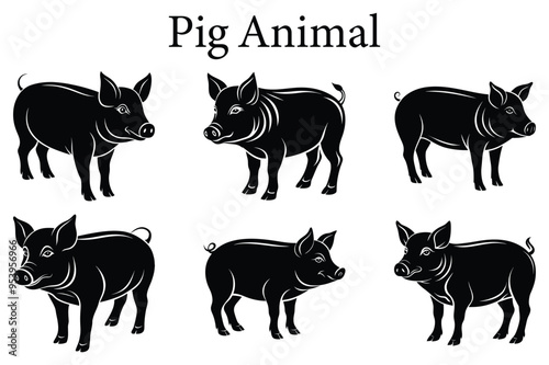 Set of pig silhouette vector illustration 