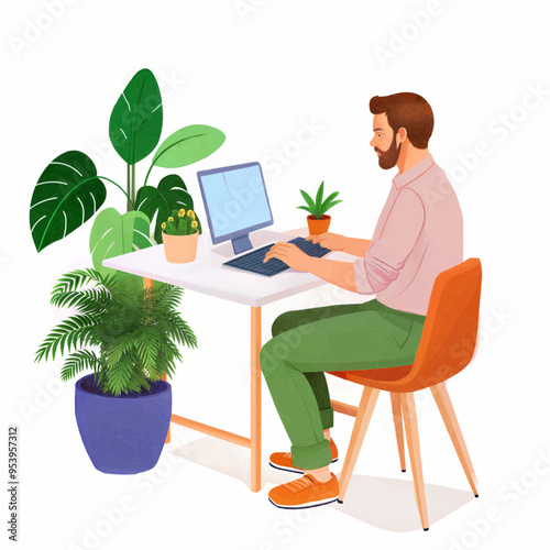 Business: Man Working on a Computer