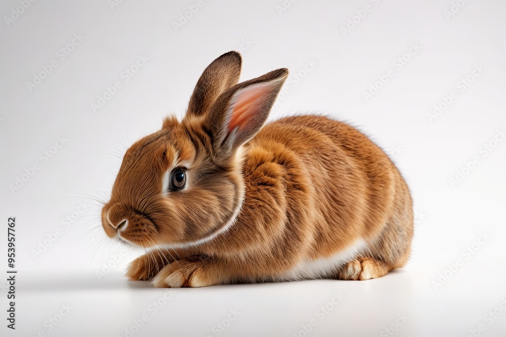 Fototapeta premium there is a brown rabbit sitting on a white surface 