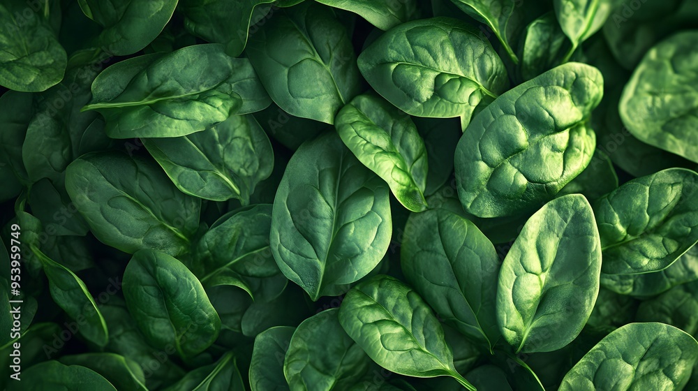 Spinach leaves, captured to showcase their rich green color and freshness Spinach leaves, captured to showcase their rich green color and freshness