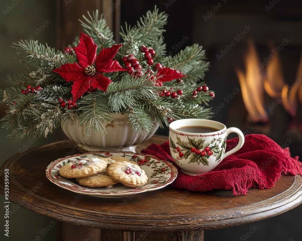 Cozy Morning by the Fireplace, warm glow, steaming cup of coffee, soft blankets, inviting atmosphere, peaceful solitude, gentle crackling fire