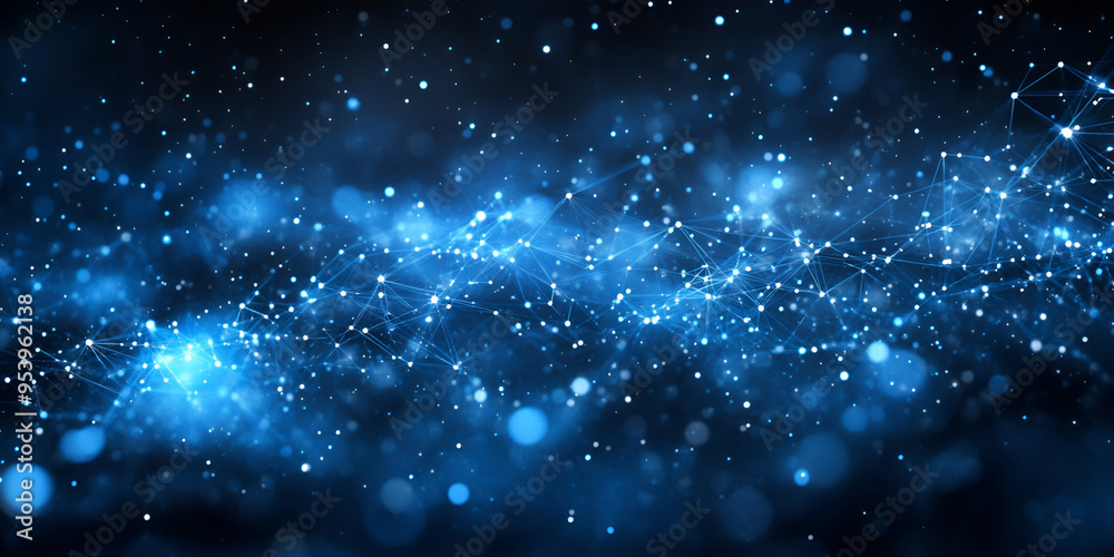Illuminated blue particles create a mesmerizing cosmic effect in a dark background, evoking a sense of depth and vastness Illuminated blue particles create a mesmerizing cosmic effect in a dark background, evoking a sense of depth and vastness